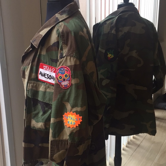 Recycled Camo Army Jacket w/custom patchwork - Picture 7 of 7
